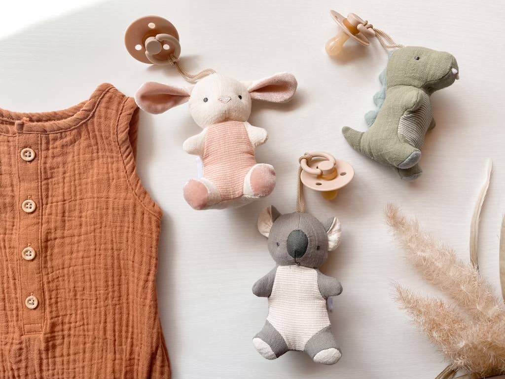 itzy bitzy pal pacifier and stuffed animal, baby shower gift