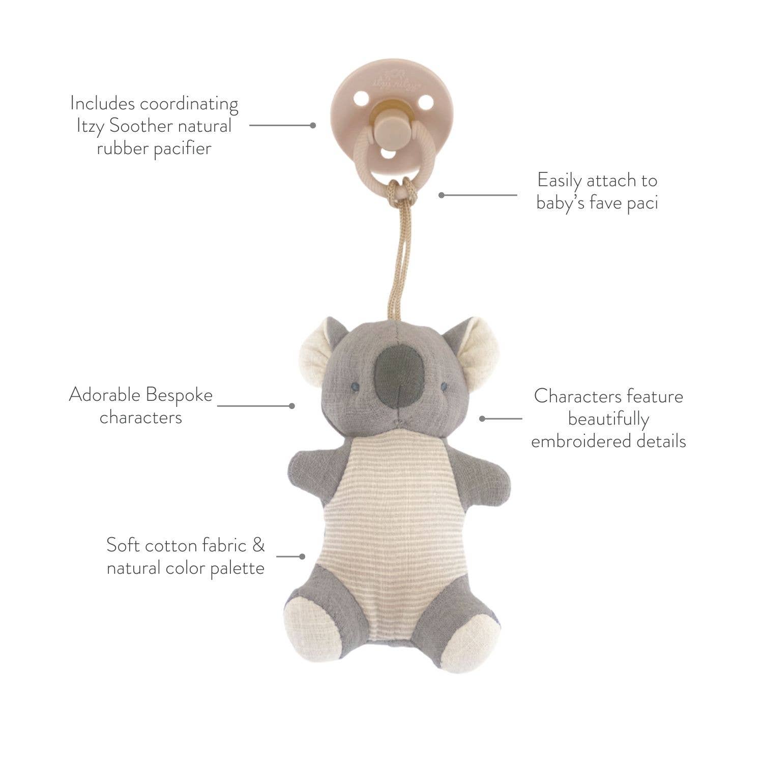 itzy bitzy pal pacifier and stuffed animal, baby shower gift