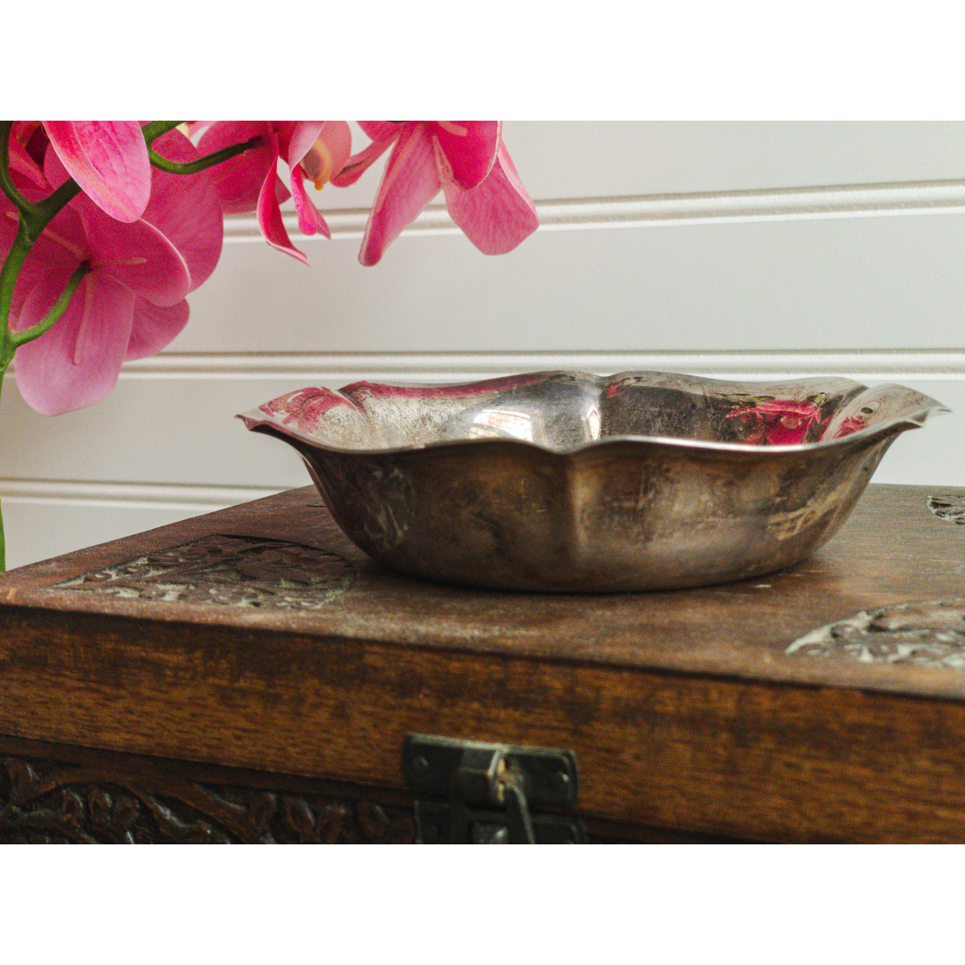 Vintage silver plated bowl, boo and rook, home decor
