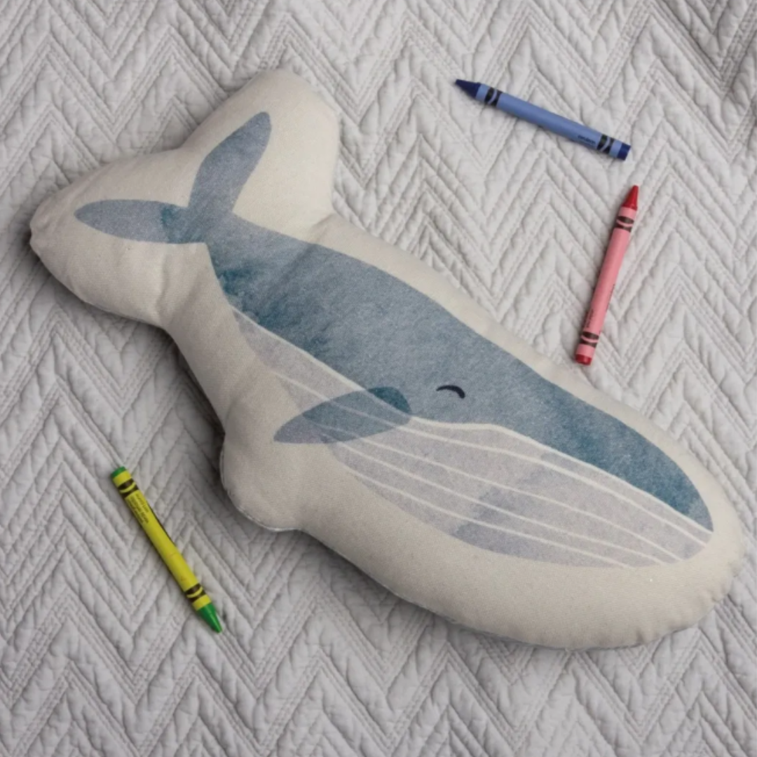 Watercolor Whale Pillow, Boo & Rook nursery accessories