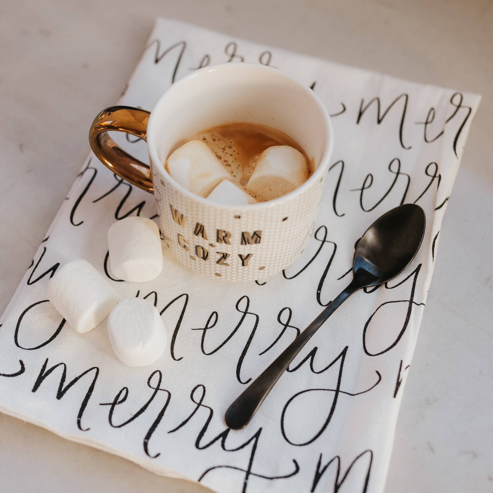 warm and cozy gold tile holiday mug