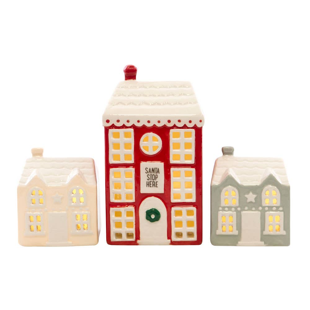 light up led christmas village houses, set of 3