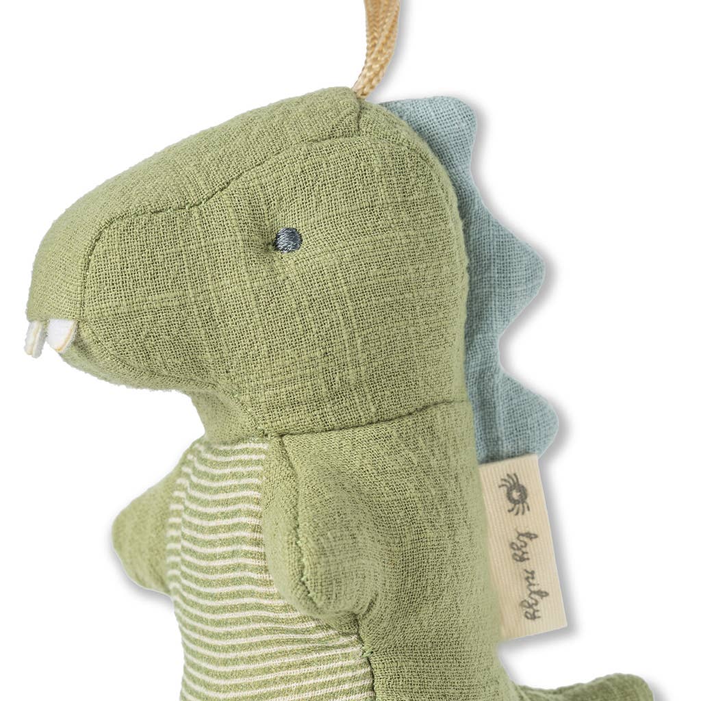 Itzy Bitzy natural rubber pacifier and stuffed dinosaur
