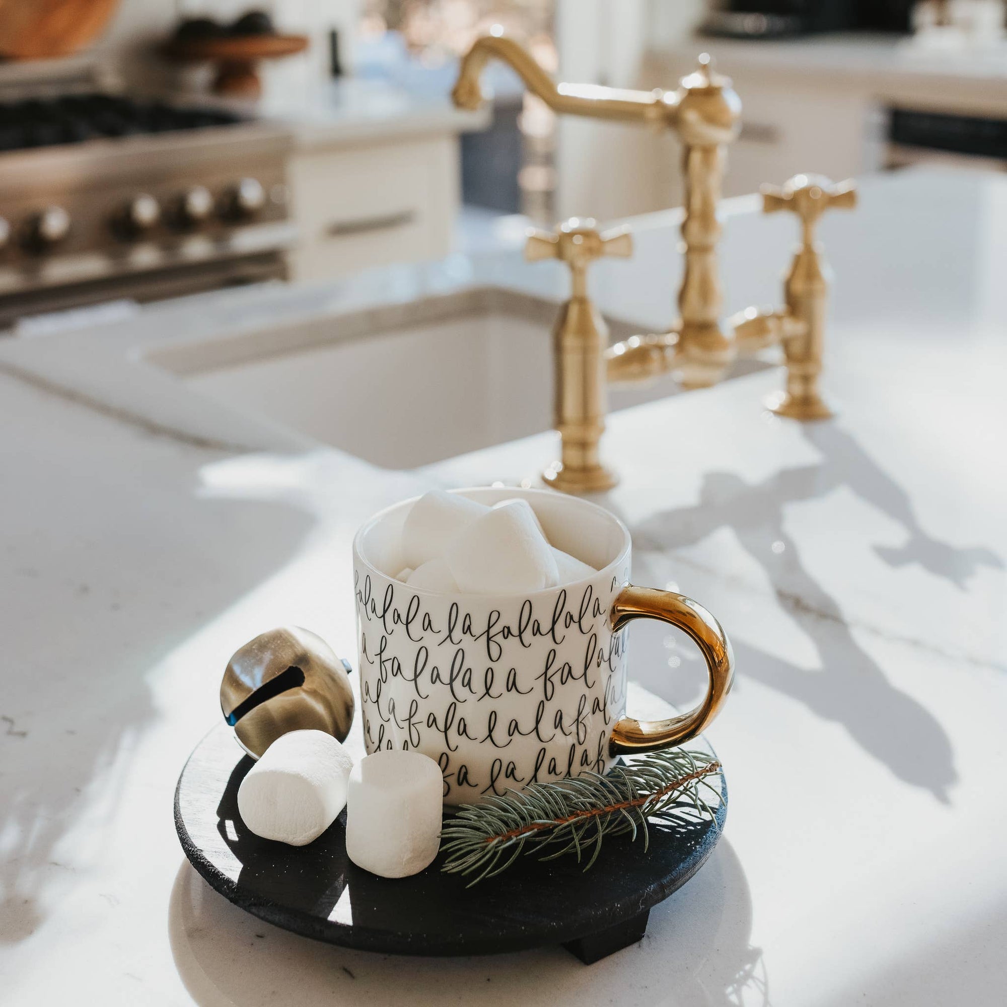 fa la la la la holiday mug with gold details