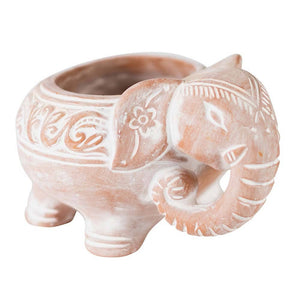 small whitewashed terracotta elephant planter