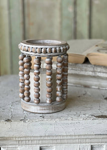 whitewashed wood beaded 7" lantern, farmhouse charm