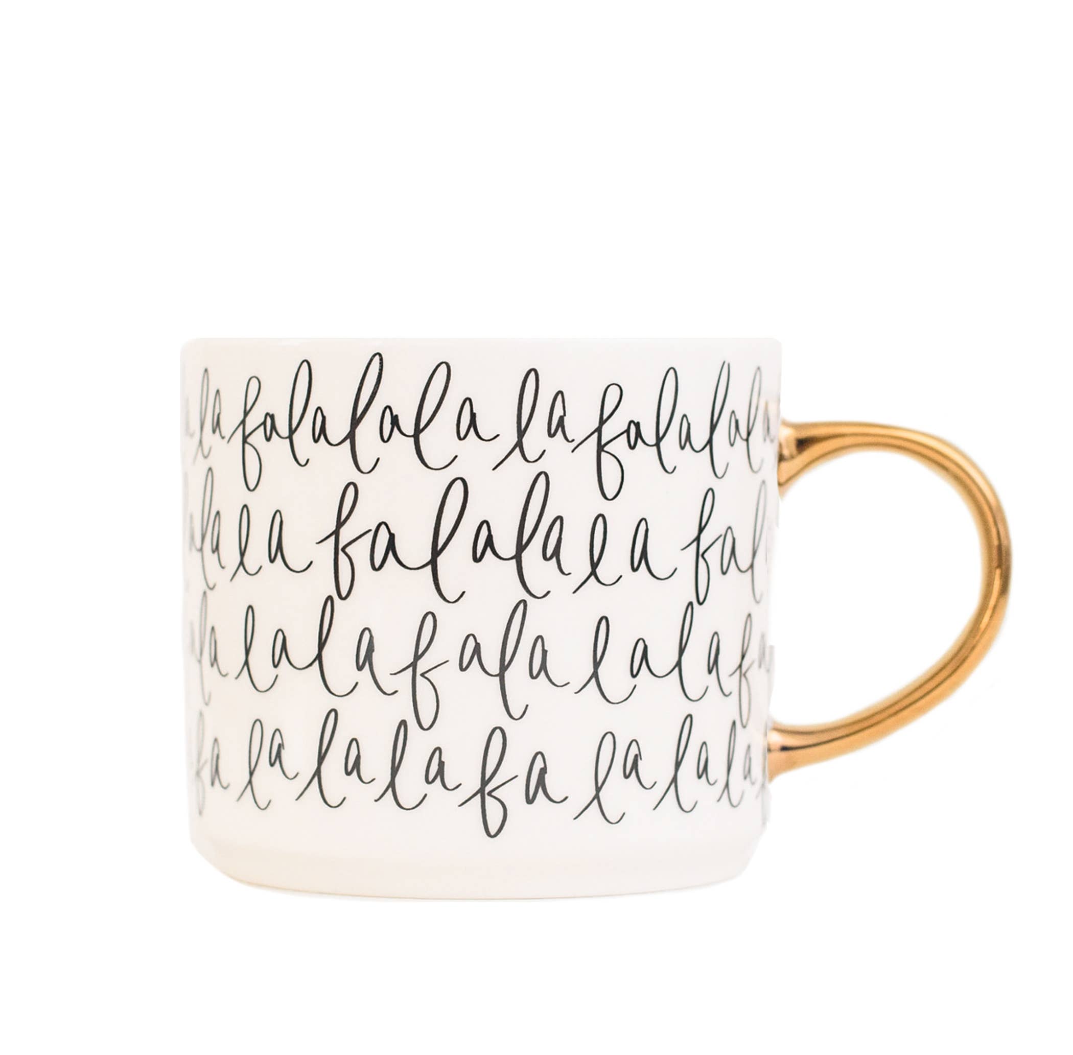 fa la la la la holiday mug with gold details