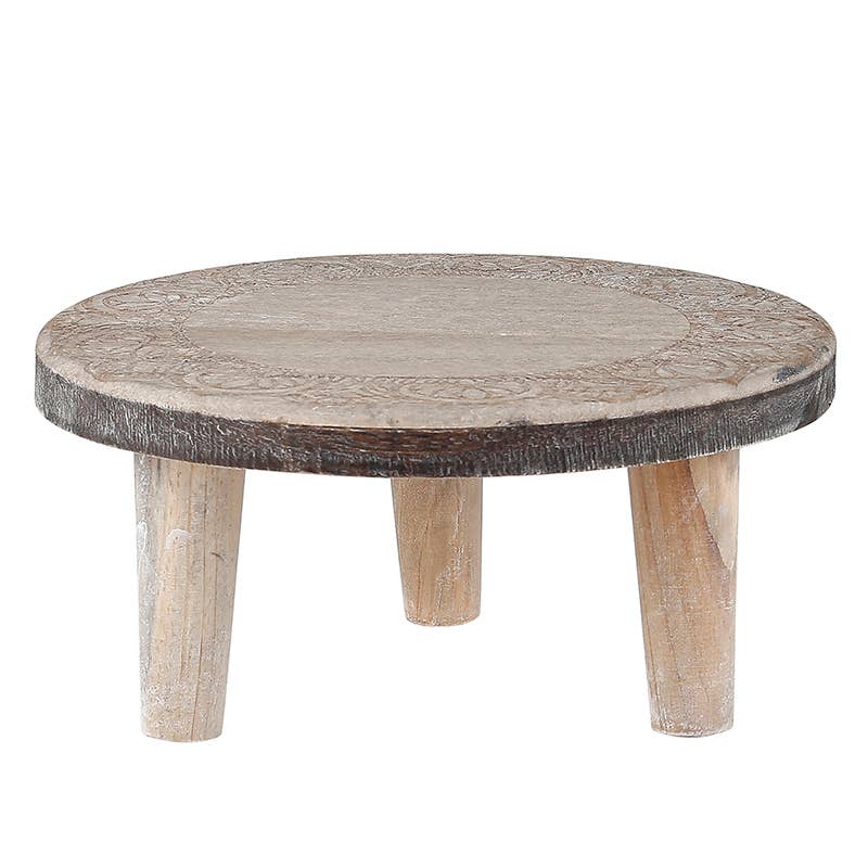 wood riser with etched design