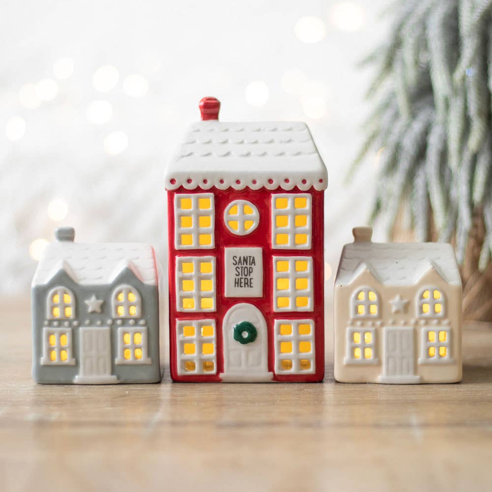 light up led christmas village houses, set of 3