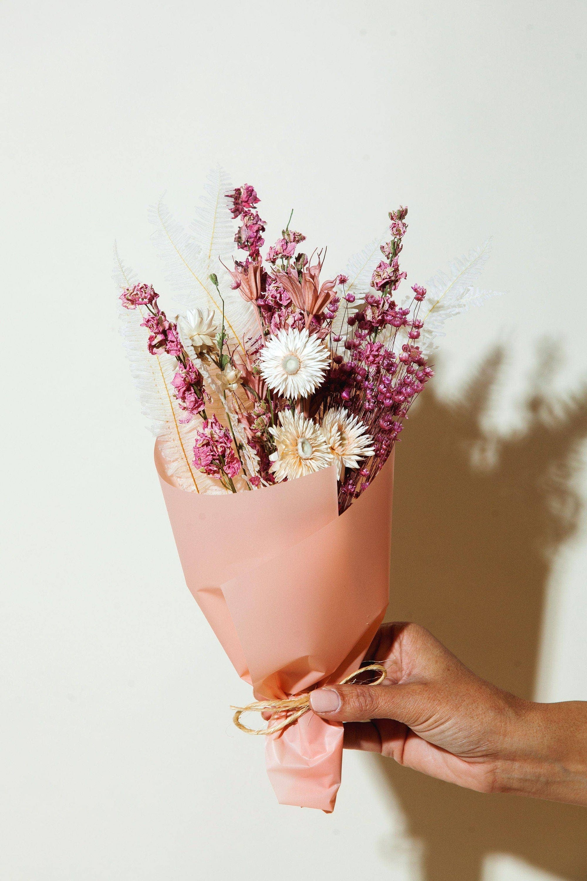 The petite bouquet, dried floral arrangement in pink, blush, white, natural