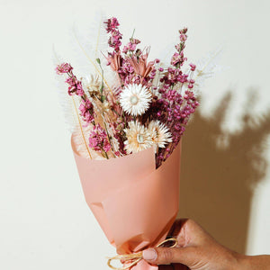 The petite bouquet, dried floral arrangement in pink, blush, white, natural