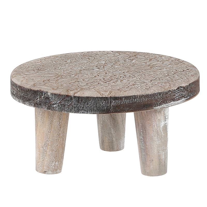 small wood riser with etched design