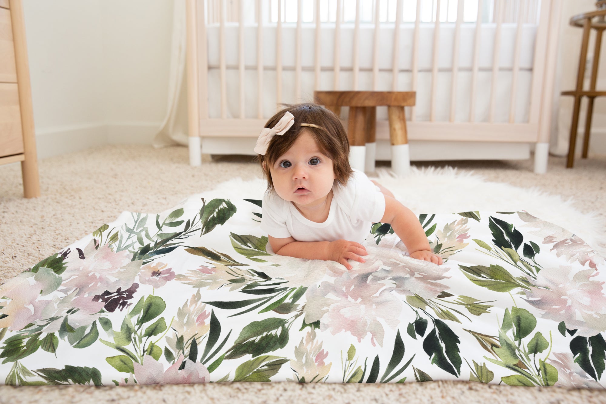 boo and rook floral collection baby bedding and blankets for the modern mama, agnes floral, sherpa newborn blanket, minky toddler blanket