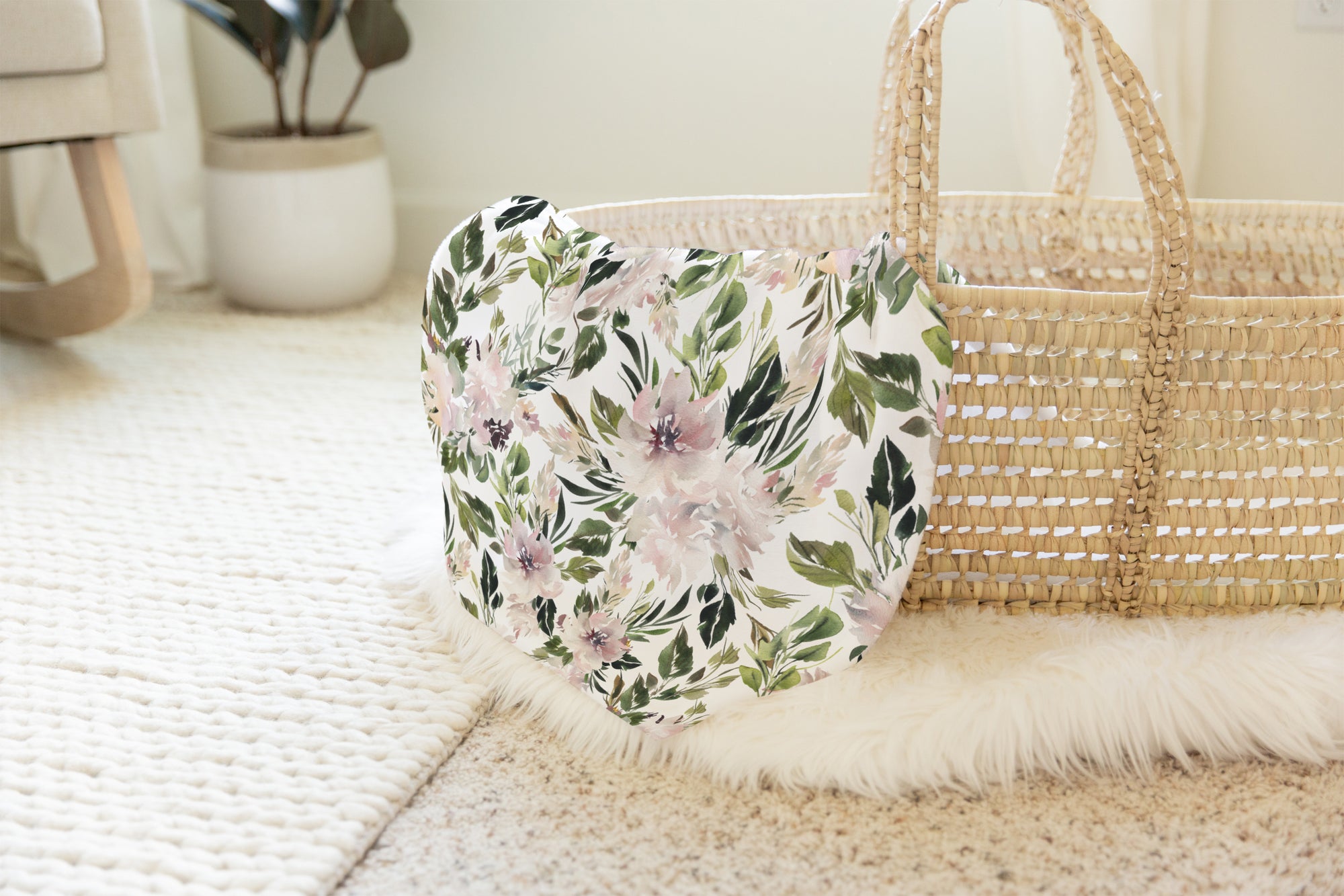 boo and rook floral collection baby bedding and blankets for the modern mama, agnes floral, sherpa newborn blanket, minky toddler blanket