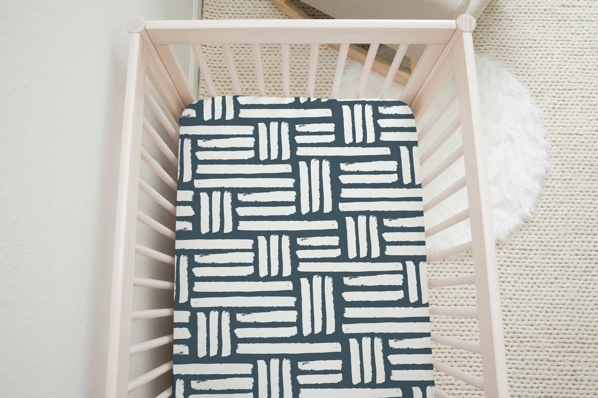 boo and rook checkered stripe crib sheet, gender neutral nursery decor navy blue and white baby shower gift