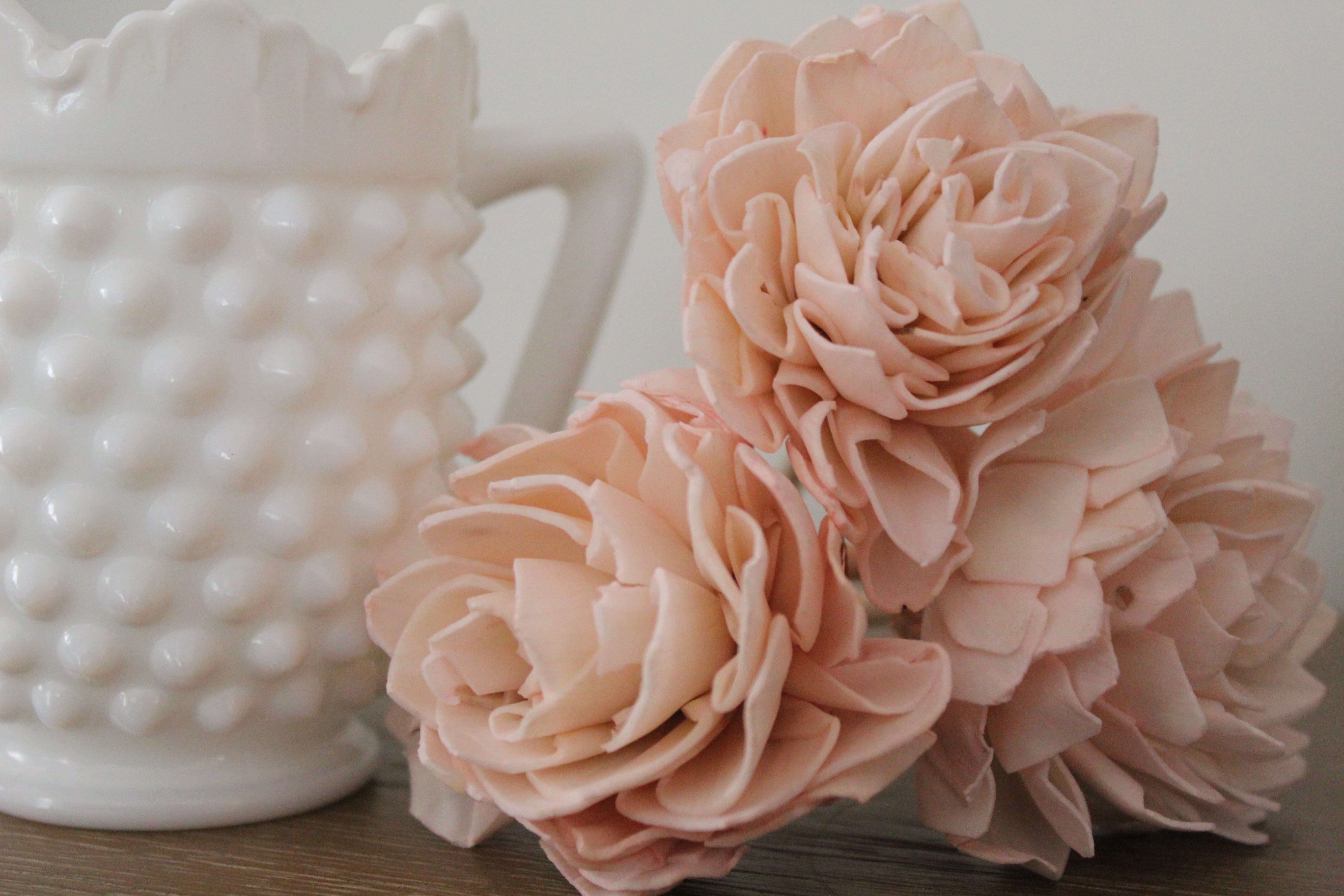 boo and rook children's interiors studio, loved and found collection, vintage nursery decor and accessories for a simple, beautiful and modern space, vintage hobnail milk glass creamer , multi function,  nursery shelf decor, modern feminine nursery accessories and decor