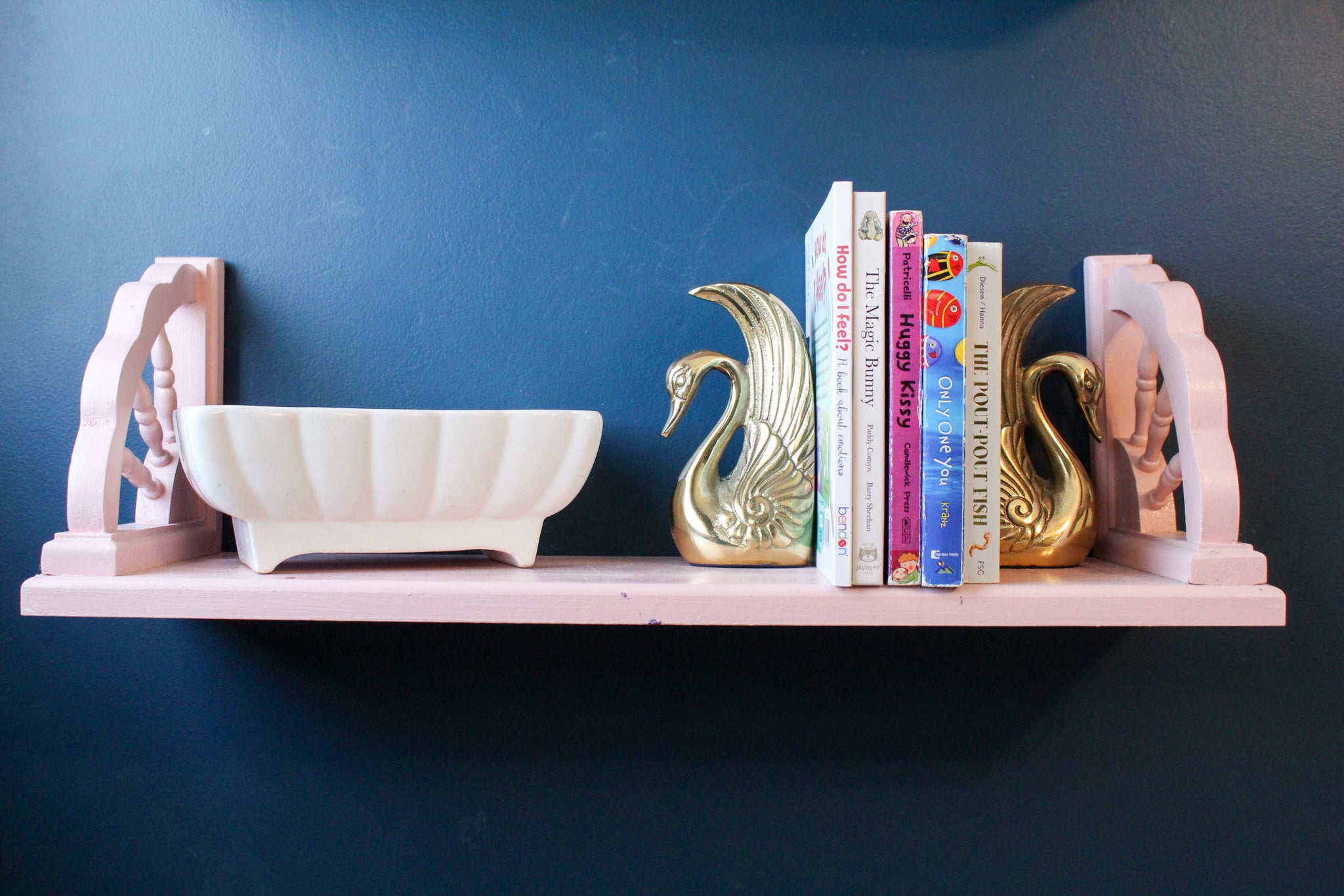 boo and rook children's interiors studio, loved and found collection, vintage nursery decor and accessories for a simple, beautiful and modern space, vintage ivory ceramic rectangular bowl vase with subtle scalloped detail , multi function,  nursery shelf decor, modern french feminine nursery accessories and decor
