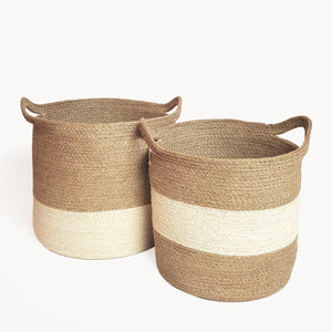 Agora colorblock storage baskets, set of 2, handmade in Bangladesh, color natural and white
