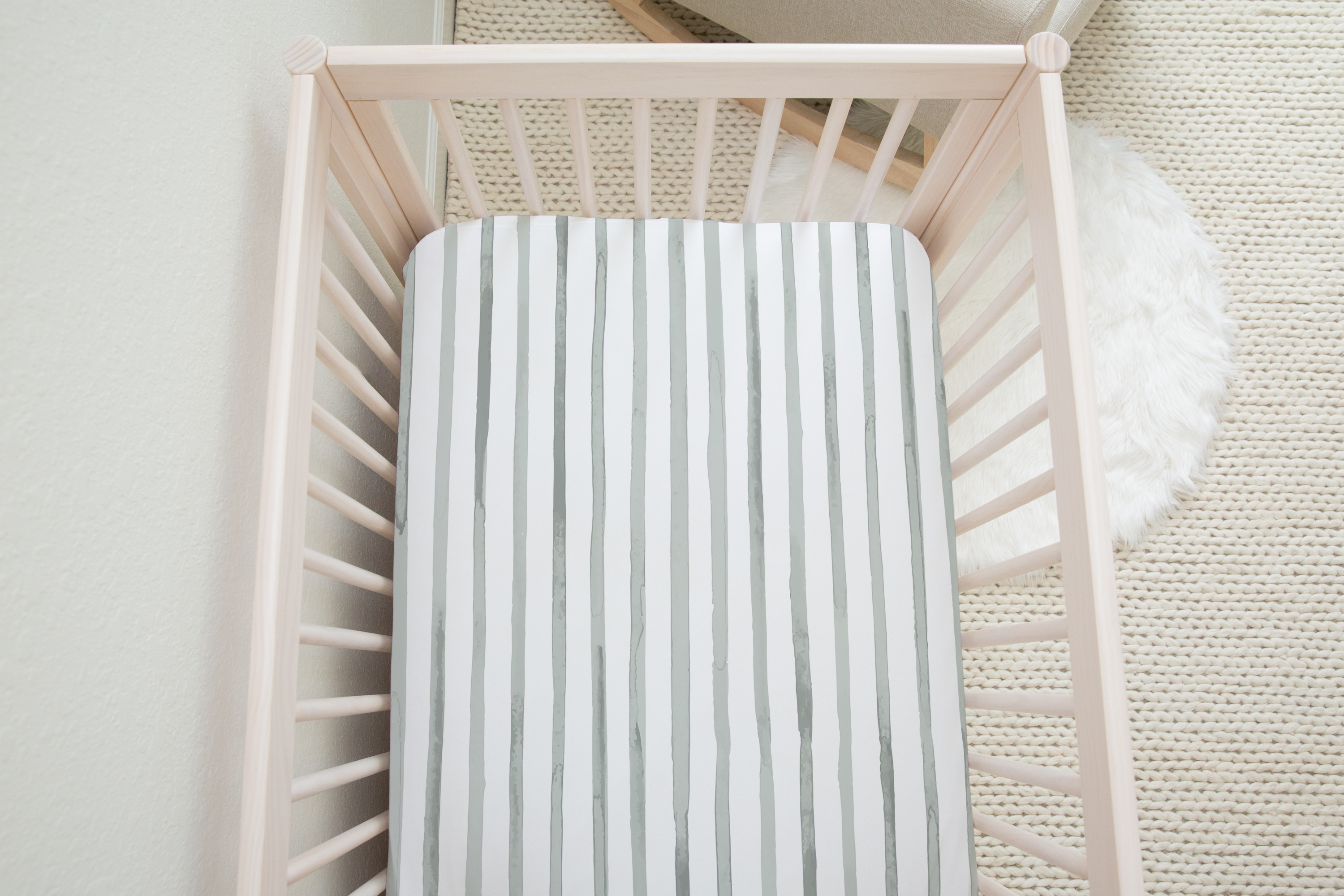boo and rook, nursery e-design, nursery decor, cribs sheets, baby blankets, grey watercolor stripe crib sheet, tiny wanderers surf club collection