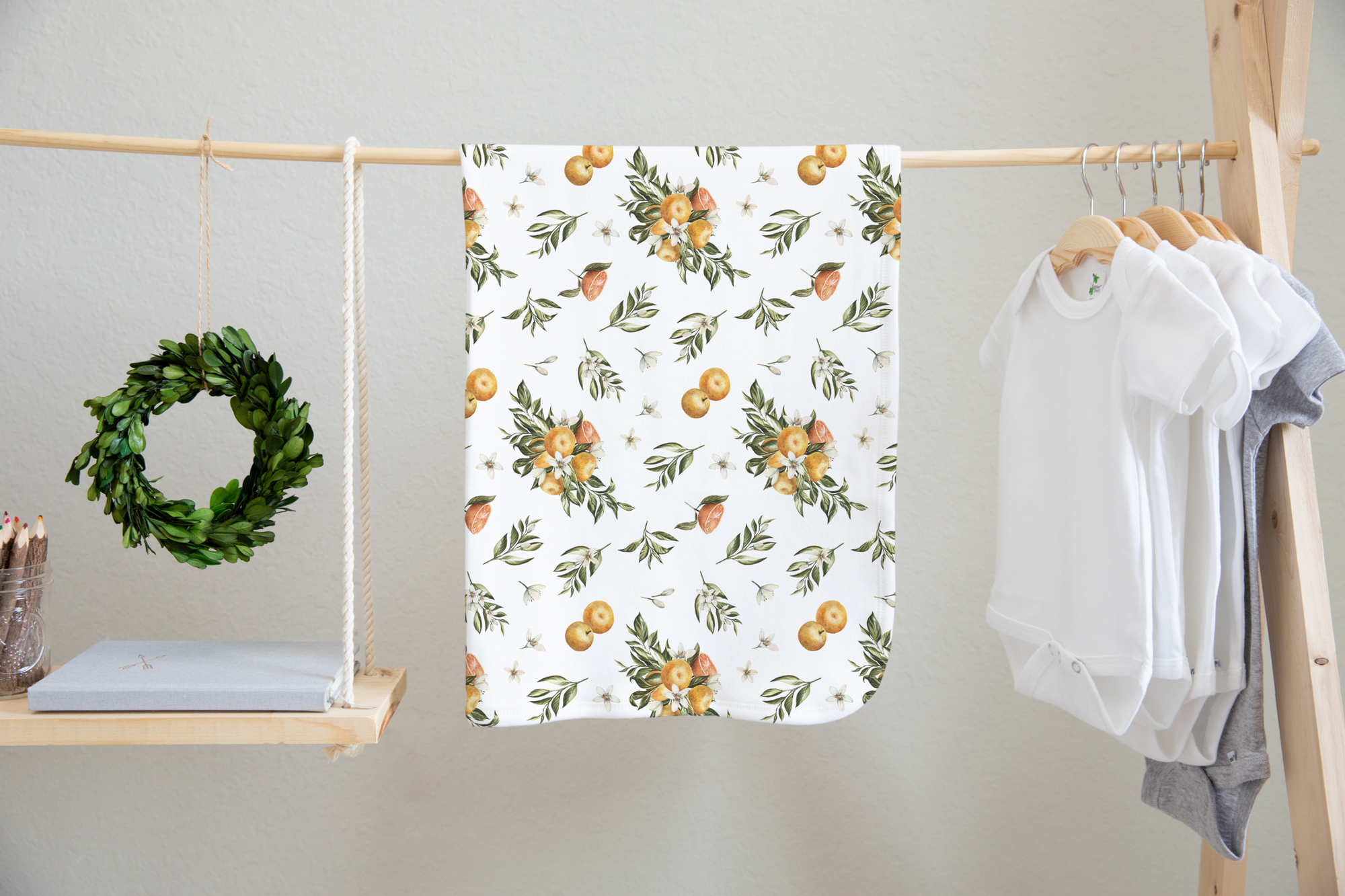 boo and rook citrus collection baby blanket minky sherpa, gender neutral nursery decor