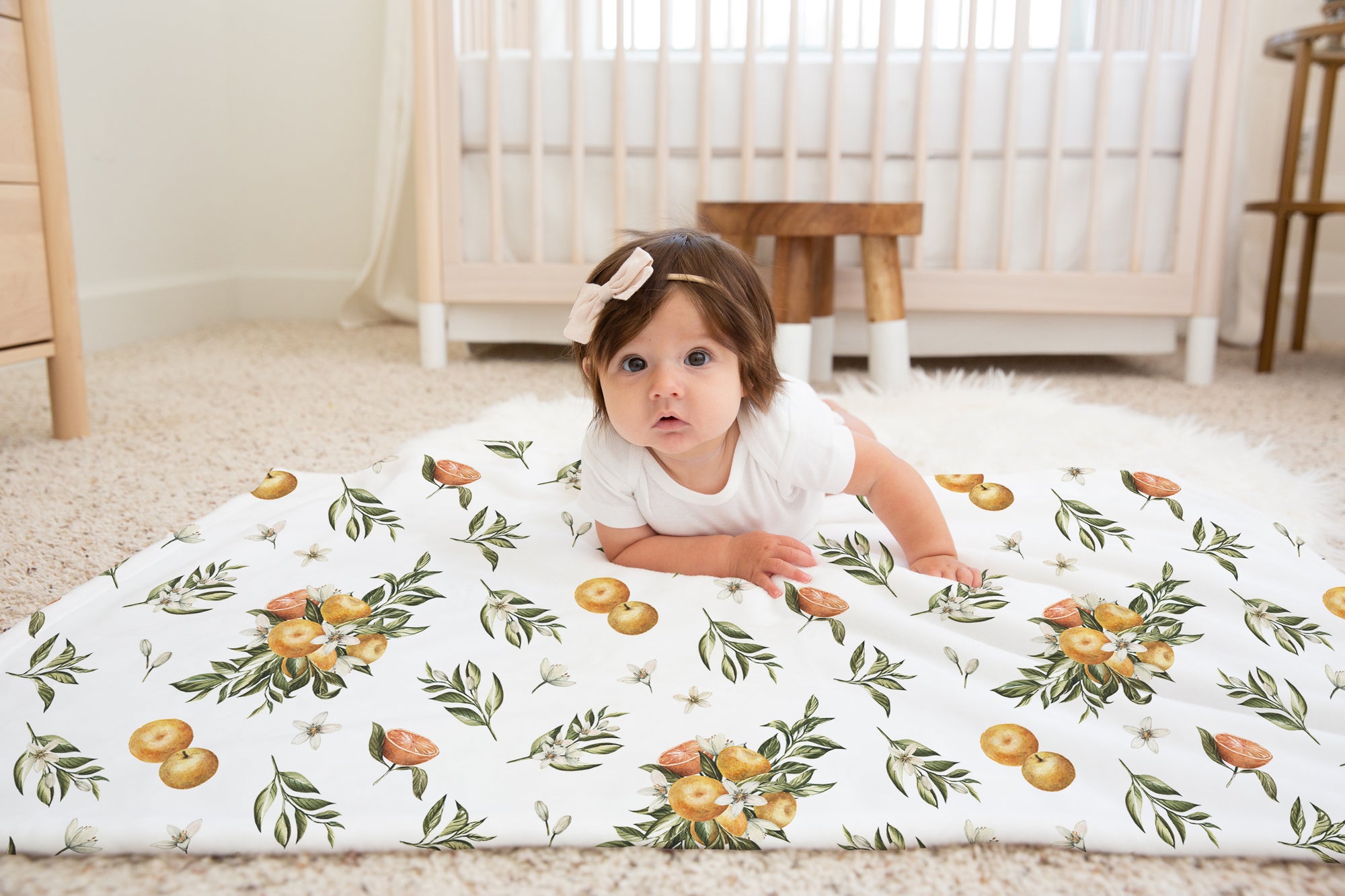 boo and rook citrus collection baby blanket minky sherpa, gender neutral nursery decor