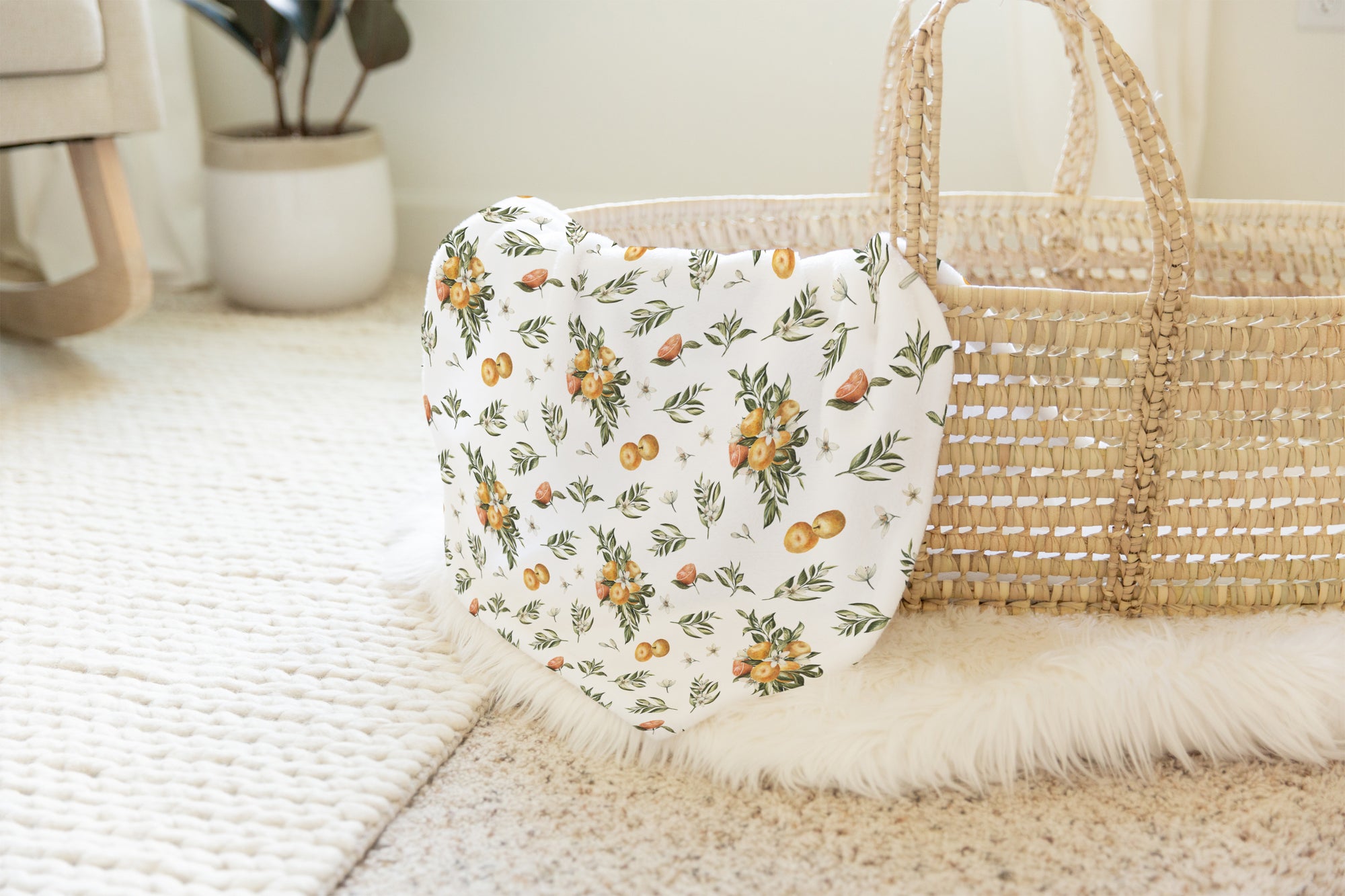 boo and rook citrus collection baby blanket minky sherpa, gender neutral nursery decor