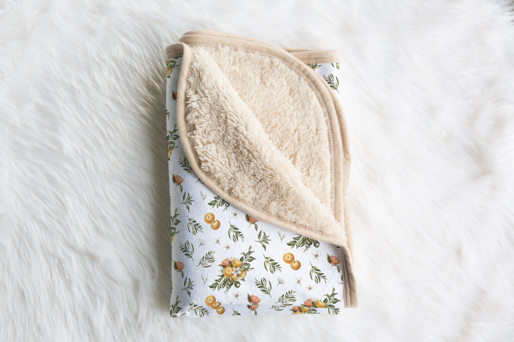boo and rook citrus collection baby blanket minky sherpa, gender neutral nursery decor