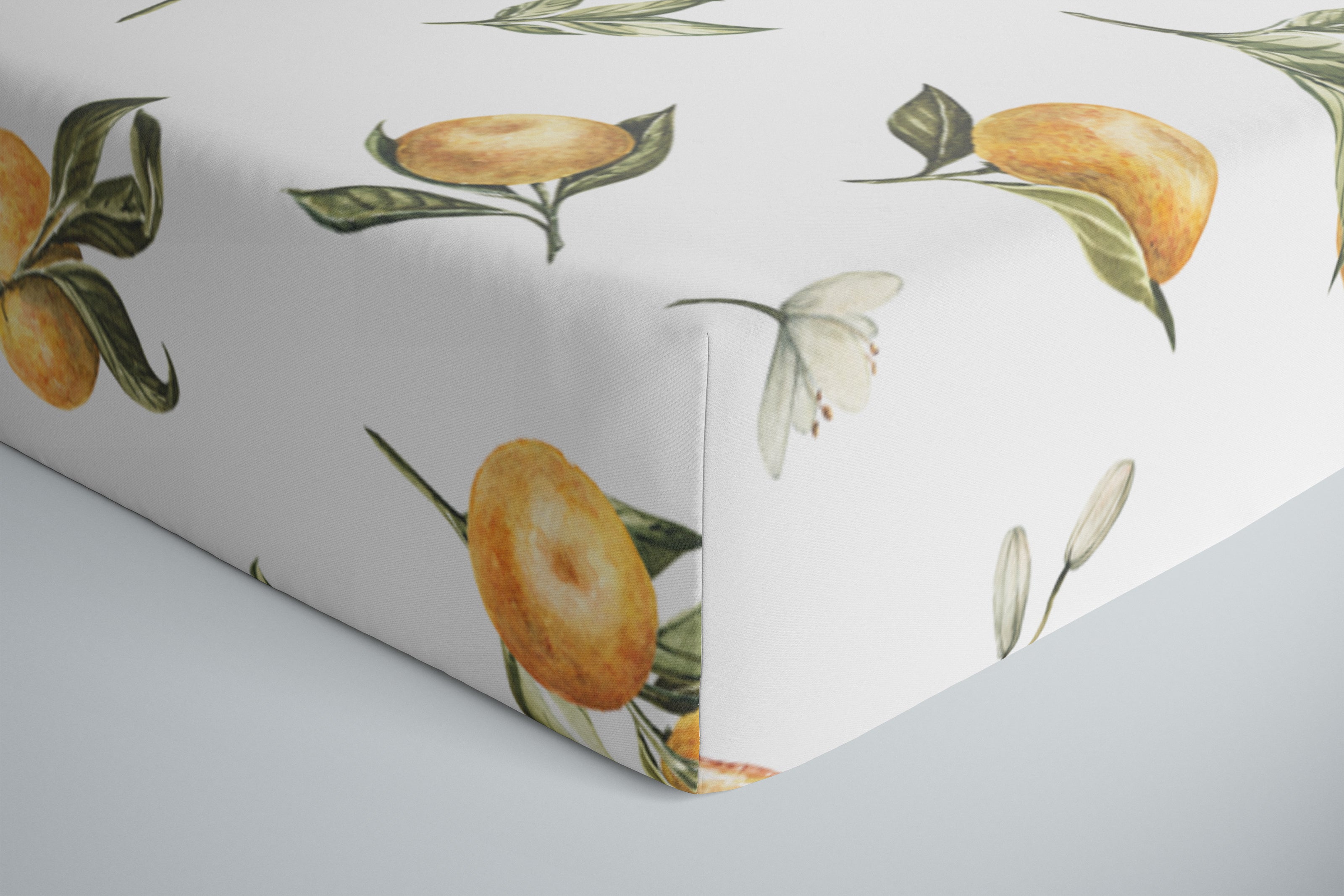 boo and rook citrus collection crib sheet, gender neutral nursery decor