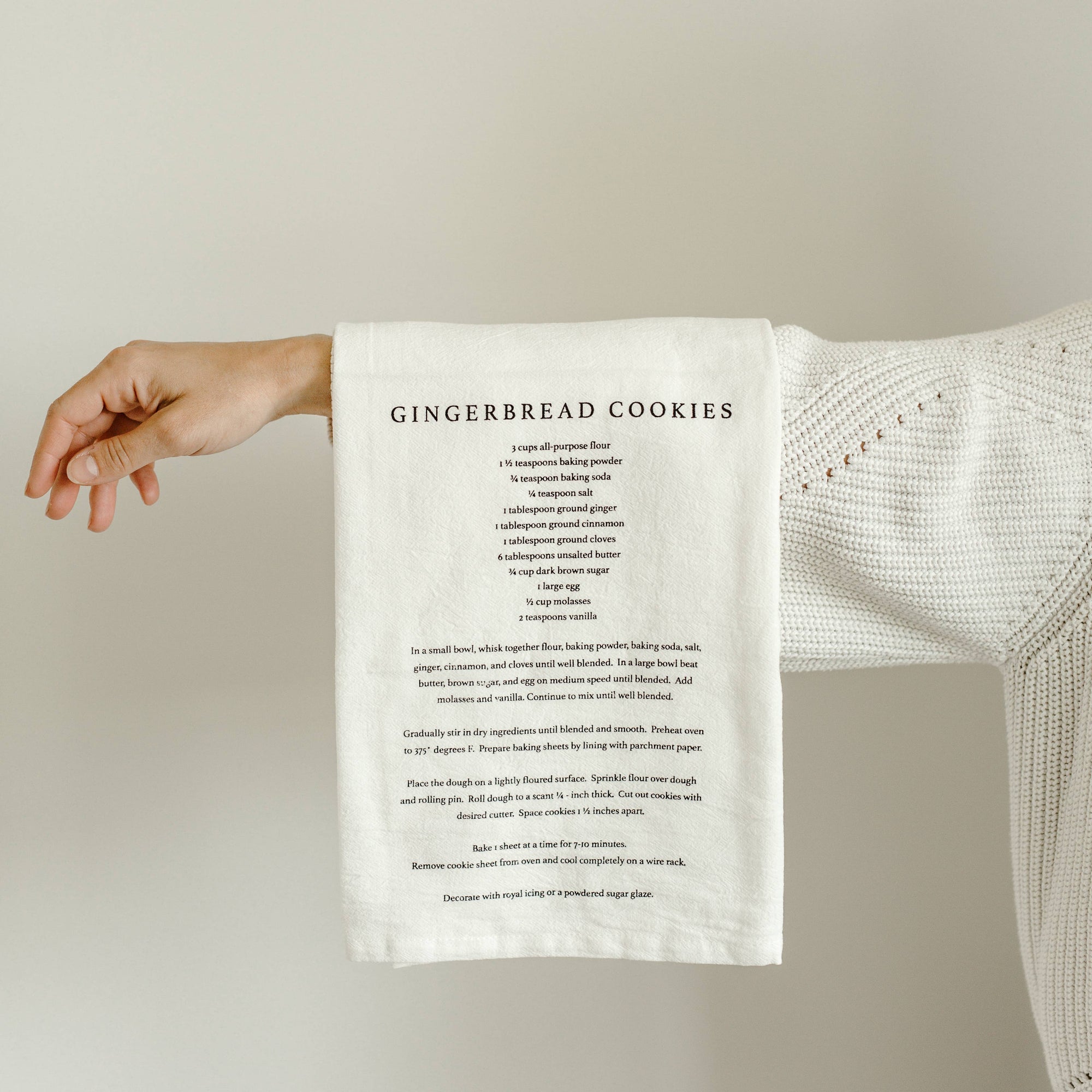 gingerbread cookie holiday recipe tea towel