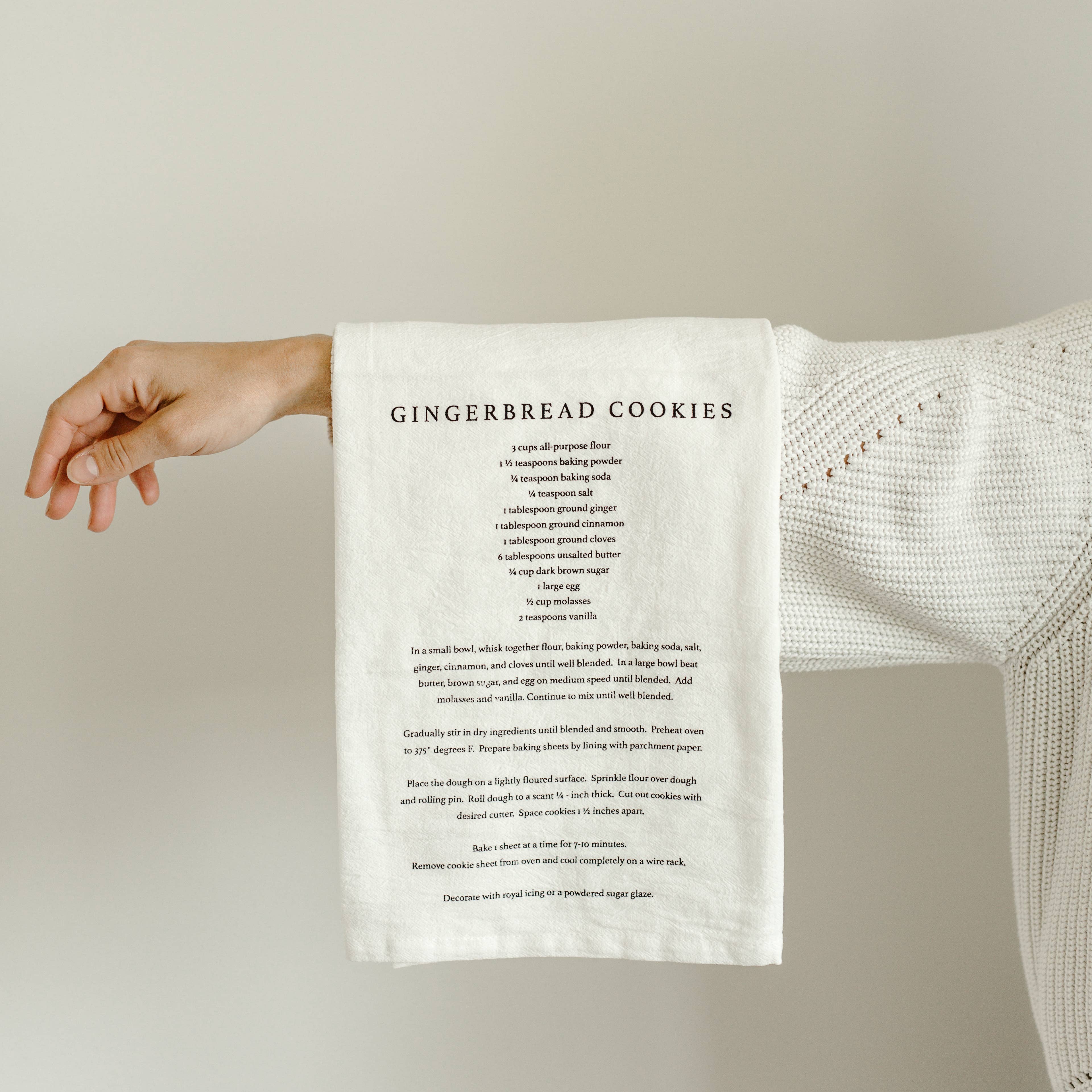 gingerbread cookie holiday recipe tea towel