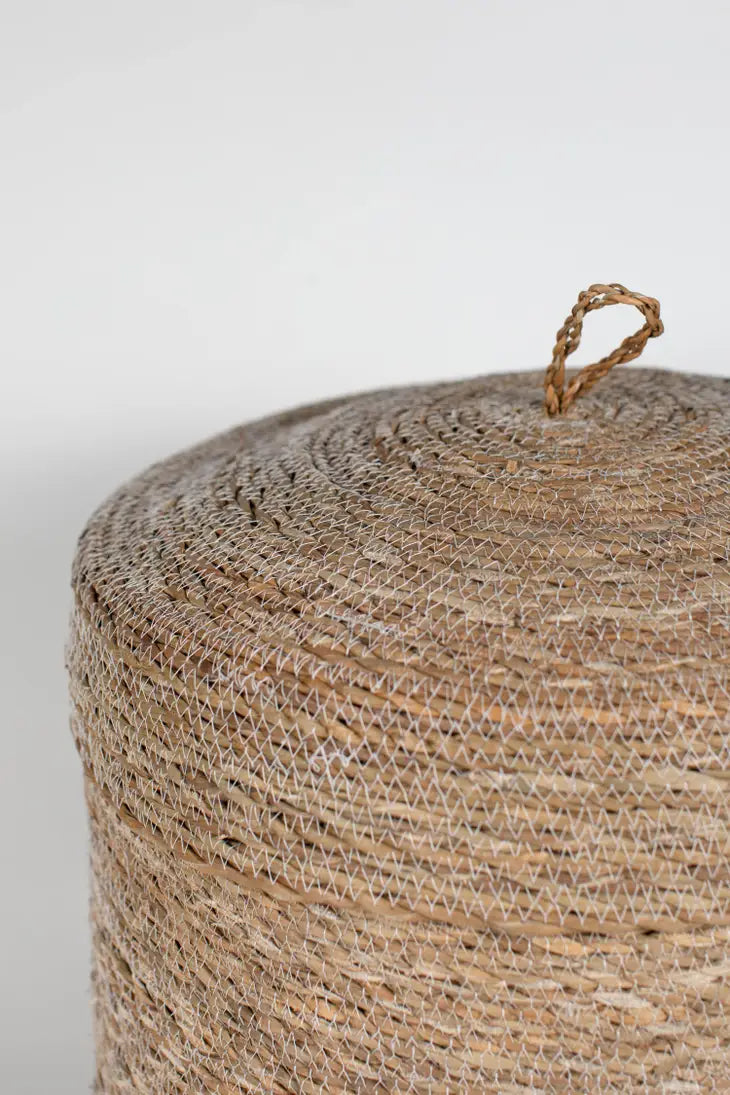 hogla basket with lid, 15", handwoven