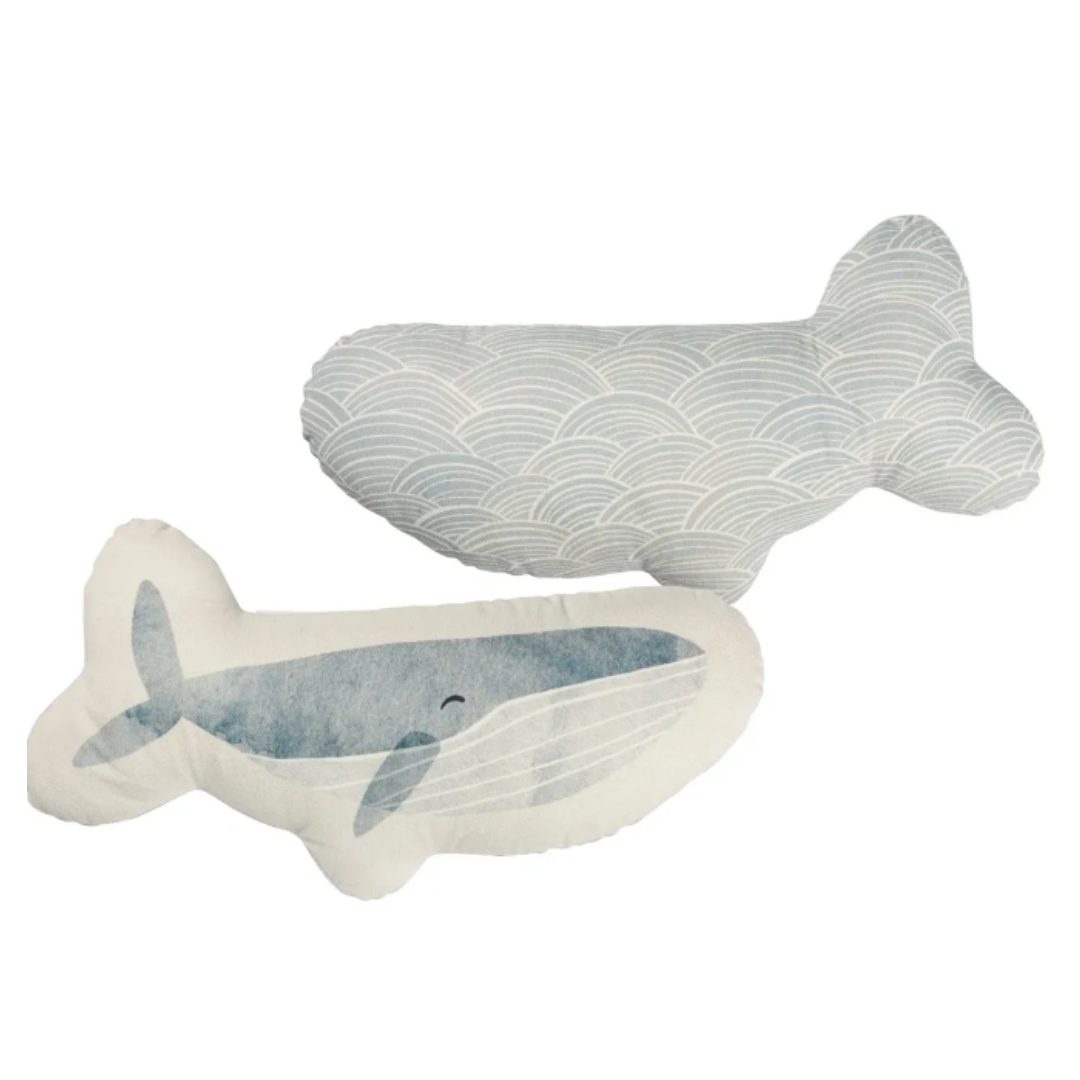 Watercolor Whale Pillow, Boo & Rook nursery accessories