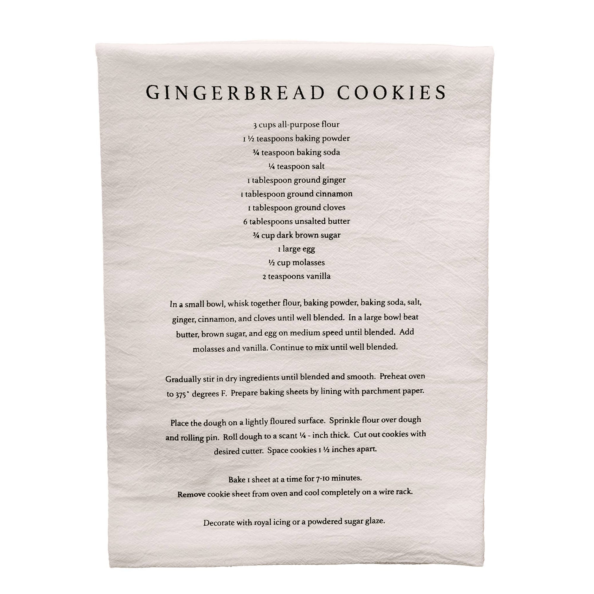gingerbread cookie holiday recipe tea towel