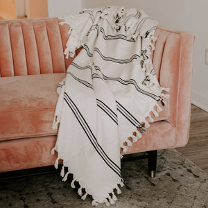 oversized striped throw blanket, 100% turkish cotton