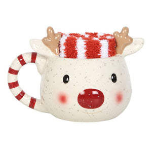rudolph reindeer christmas mug and socks set