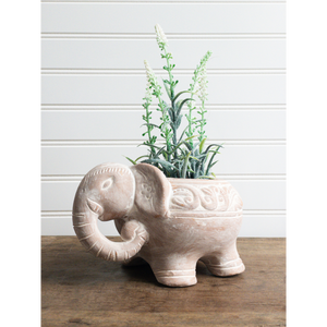 small whitewashed terracotta elephant planter