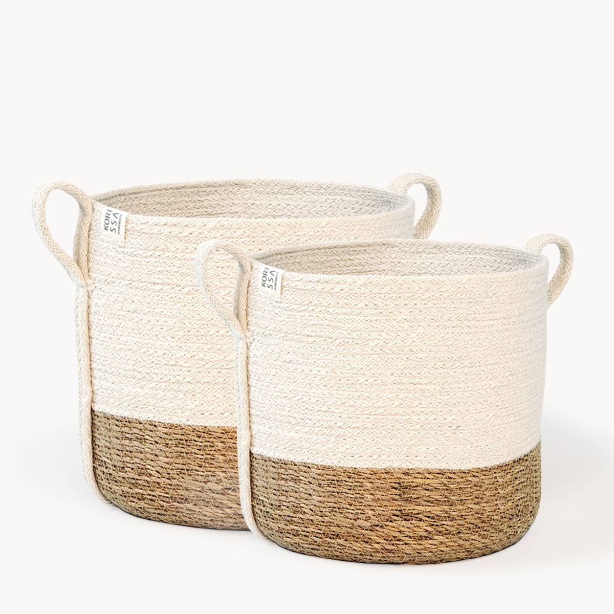 Savar colorblock storage baskets, set of 2, handmade in Bangladesh, color natural and white