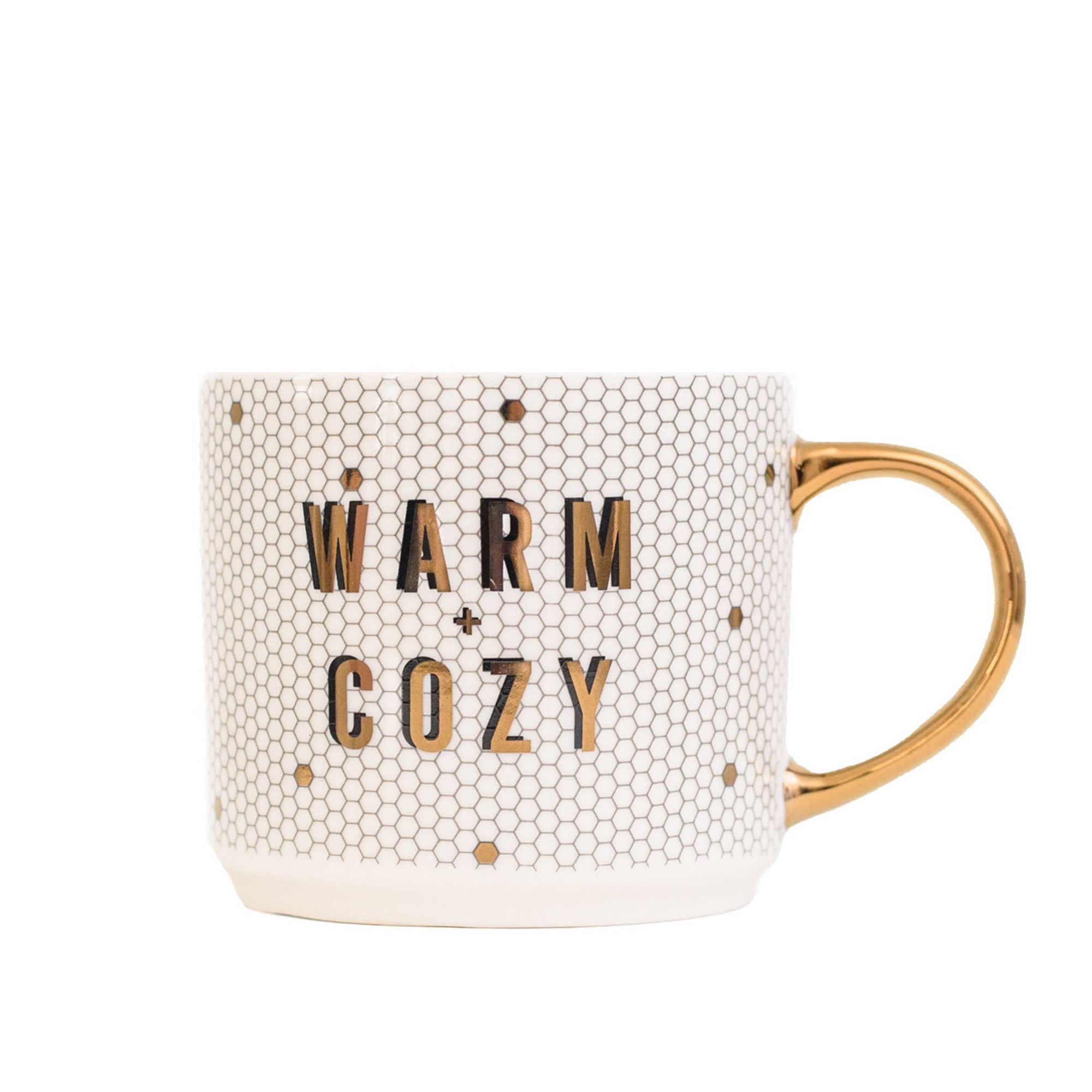 warm and cozy gold tile holiday mug