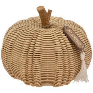 wicker texture pumpkin, fall tag, made of resin, tan color, perfect neutral fall decor