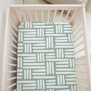 Boo and Rook checkered stripes crib sheet bluegreen white stripes gender neutral nursery decor baby shower gift fabric