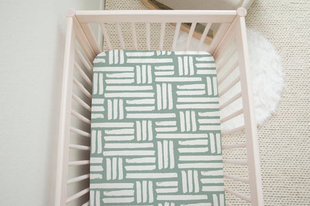 Boo and Rook checkered stripes crib sheet bluegreen white stripes gender neutral nursery decor baby shower gift fabric