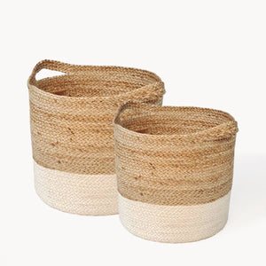 Kata colorblock storage baskets, set of 2, handmade in Bangladesh, color natural and white