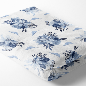 boo and rook blue floral bouquet baby blanket, sherpa and minky, baby girl blue and white nursery decor